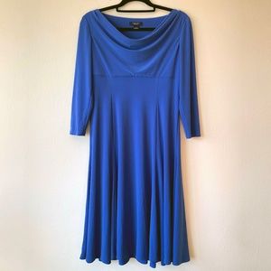 CHAPS Women's Blue 3/4 Slv Drape Neck Midi Dress